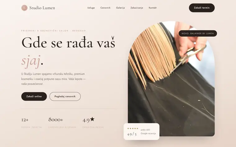 Demo site: Studio Lumen — Hair and beauty salon